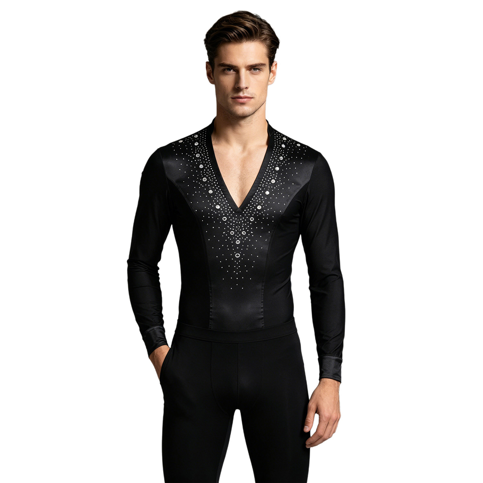 Rhinestone Banding Trim - Mens Latin Jazz Dance Leotard Shirt