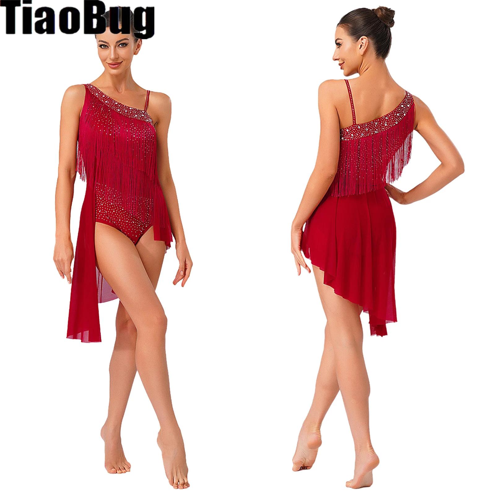 Rhinestone Banding Trim - Women Tassel Latin Dance Leotard Dress