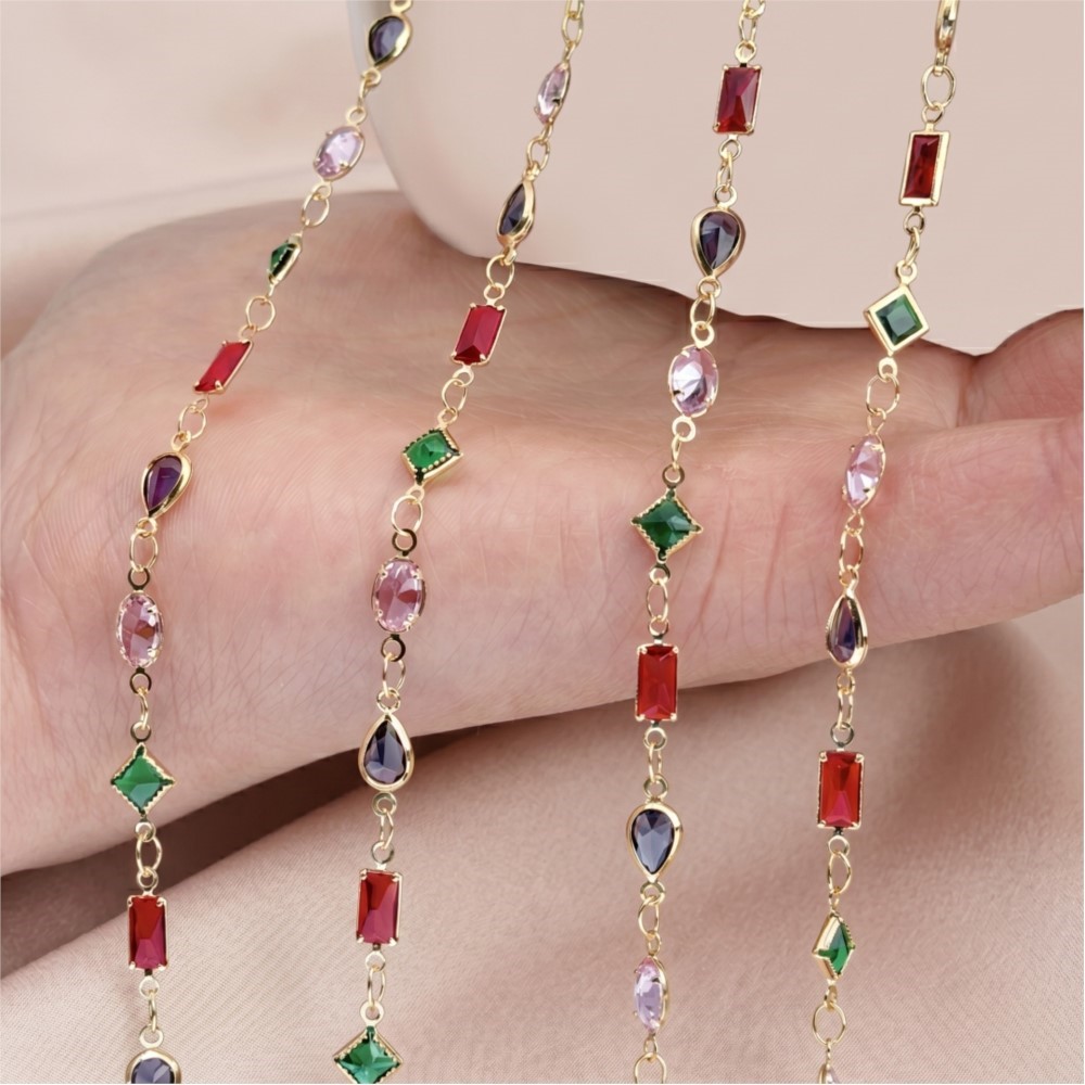 1meter Mix Colored Rectangular - Pearl Trim Chain recension och pris