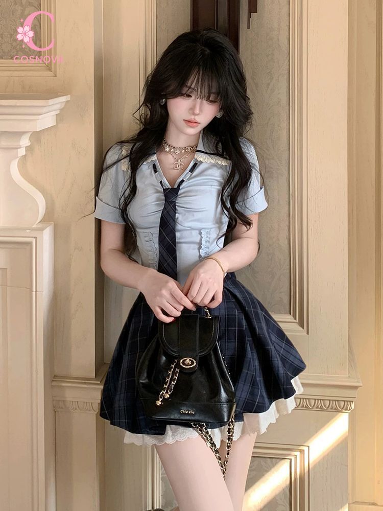 Summer New Preppy Y2K 2 Piece  - Elastic Lace Trim recension och pris