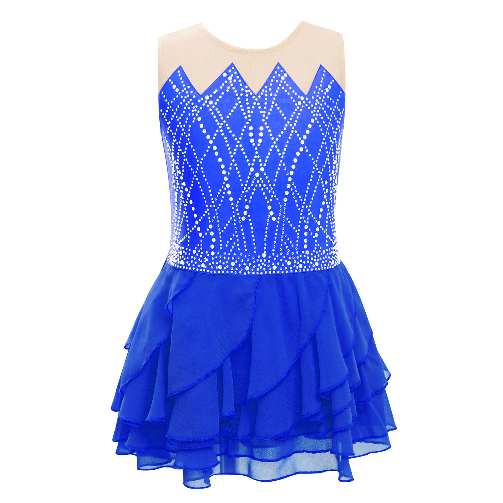 Girls Mesh Figure Skating Dres - Rhinestone Banding Trim recension och pris