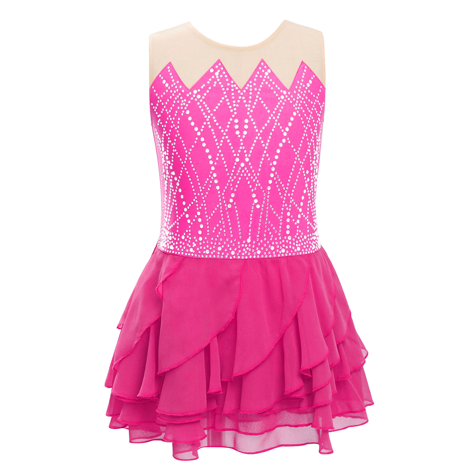 Girls Mesh Figure Skating Dres - Rhinestone Banding Trim recension och pris